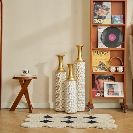 Floor Metal Vase Modern Style Decoration Home Metal Vase (Set of 3) Gorgeous Home Decoration Large Glazed Metal Vases - Gold / White