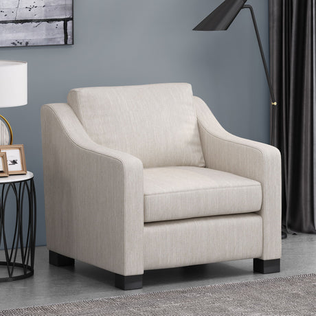 Nightowl - Upholstered Club Chair With Sloped Arms And Wood Legs - Beige
