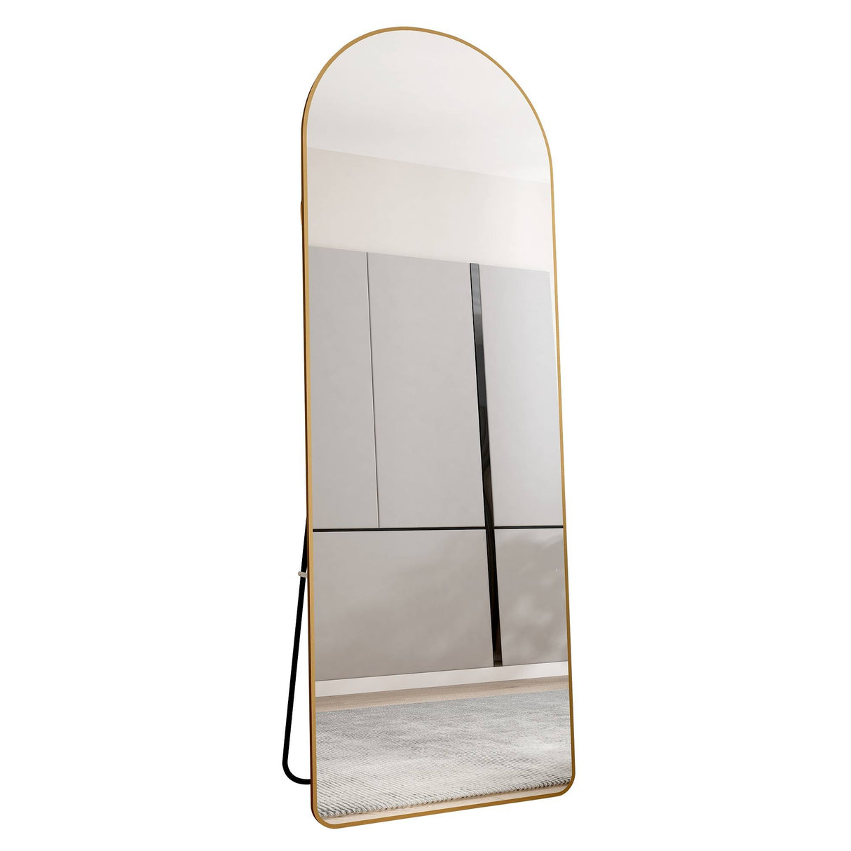 Modern Aluminum Alloy Metal Frame Arched Floor Mirror