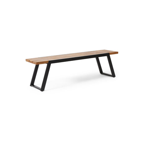 Earl - Outdoor Bench With Wooden Slat Panel Top - Black