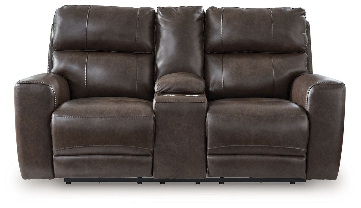 Crossplex - Smoke - Power Reclining Loveseat / Console / Adjustable Headrest