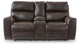 Crossplex - Smoke - Power Reclining Loveseat / Console / Adjustable Headrest