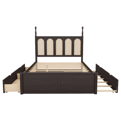 Queen Size Platform Bed With With 2 Big Drawers Twin Size Trundle - Espresso