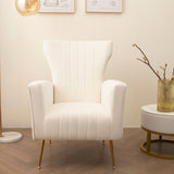 Velvet Wingback Accent Chair With Legs, Upholstered Single Sofa - White