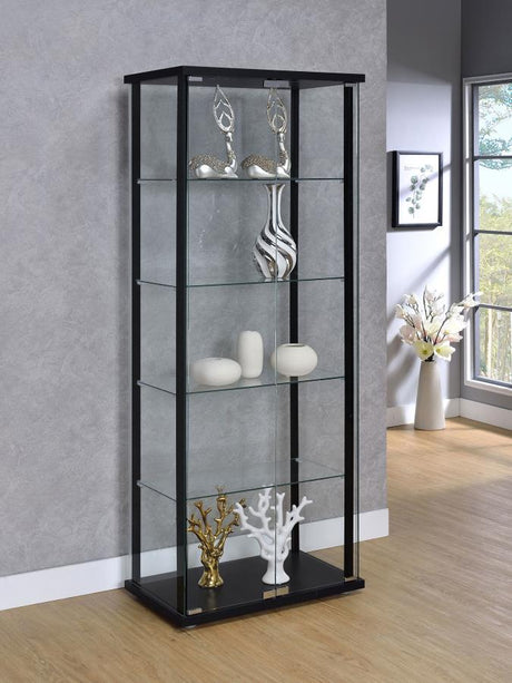 Delphinium - 5-Shelf Glass Curio Cabinet - Black And Clear