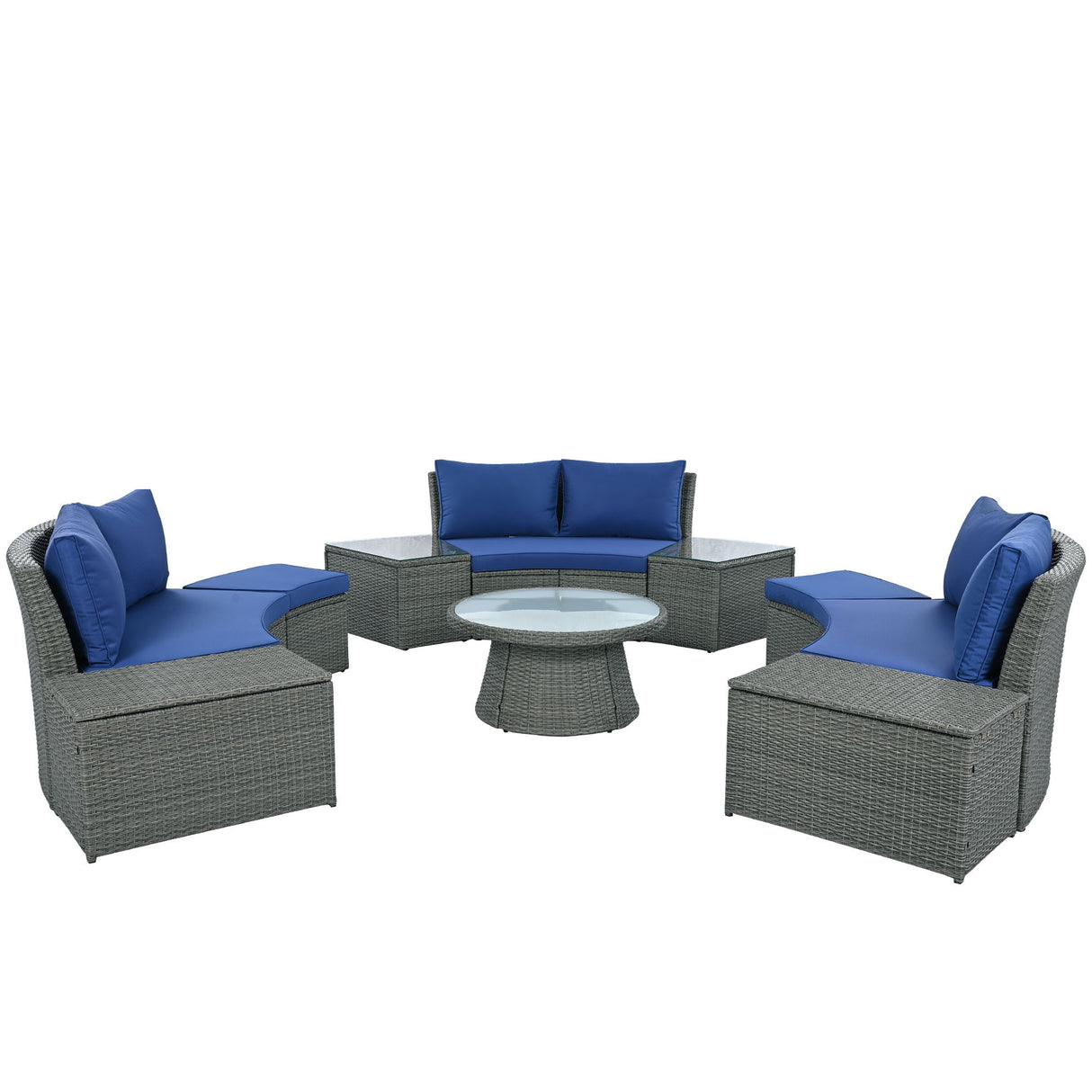 10 Piece Outdoor Sectional Half Round Patio Rattan Sofa Set