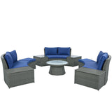 10 Piece Outdoor Sectional Half Round Patio Rattan Sofa Set