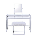 Carenze II - Vanity Desk - White Faux Fur & Chrome