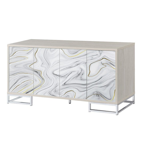 Panos - Console Cabinet - White Marble Print & Chrome