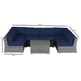 4 Person Wicker Seating Group With Sunbrella Fabric - Gray Mix / Navy Blue