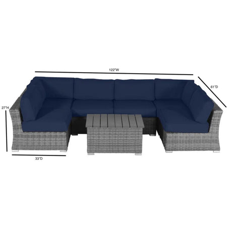 4 Person Wicker Seating Group With Sunbrella Fabric - Gray Mix / Navy Blue