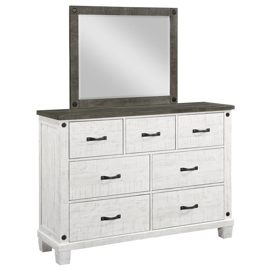 Lilith - 7-Drawer Dresser With Mirror Distressed - Grey And White