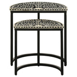 Zakiya 2-Piece Demilune Nesting Table Set in Black & White – Semi-Circle Accent Tables with Bone Inlay, Iron Base, Stylish Living Room Décor
