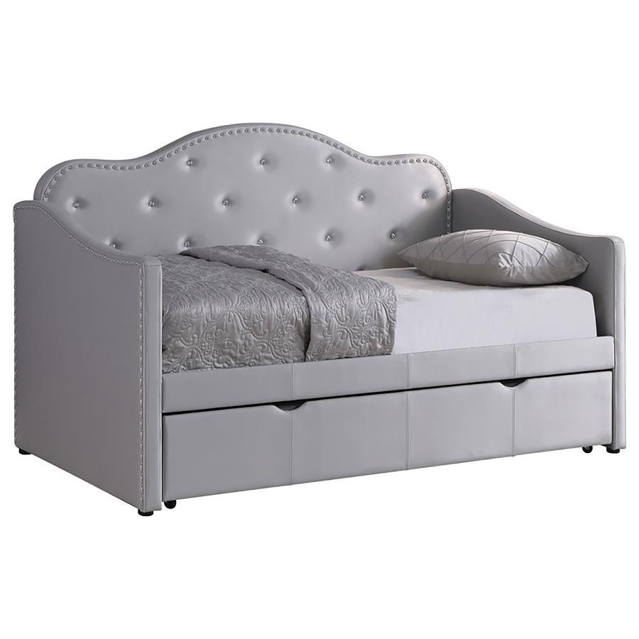 Elmore - Upholstered Twin Daybed With Trundle - Pearlescent Gray