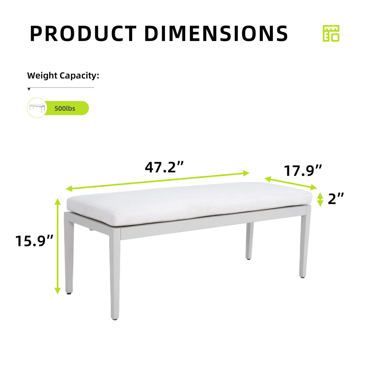 Outdoor Patio Stationary Bench With Sunbrella Fabric Cushion - Grayish