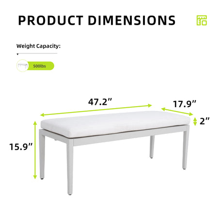Outdoor Patio Stationary Bench With Sunbrella Fabric Cushion - Grayish