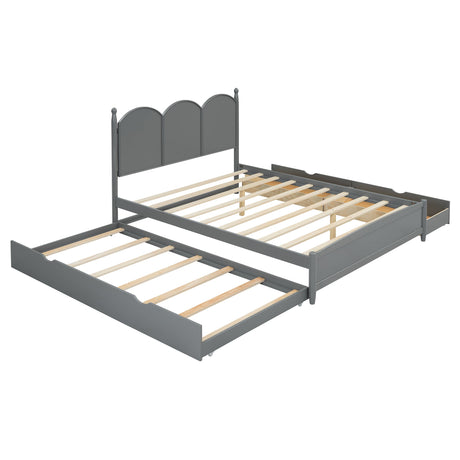 Queen Size Platform Bed With With 2 Big Drawers, Twin Long Size Trundle - Gray