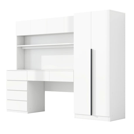2 Door Storage Desk Wardrobe For Bedroom With Shelves And Drawers - White