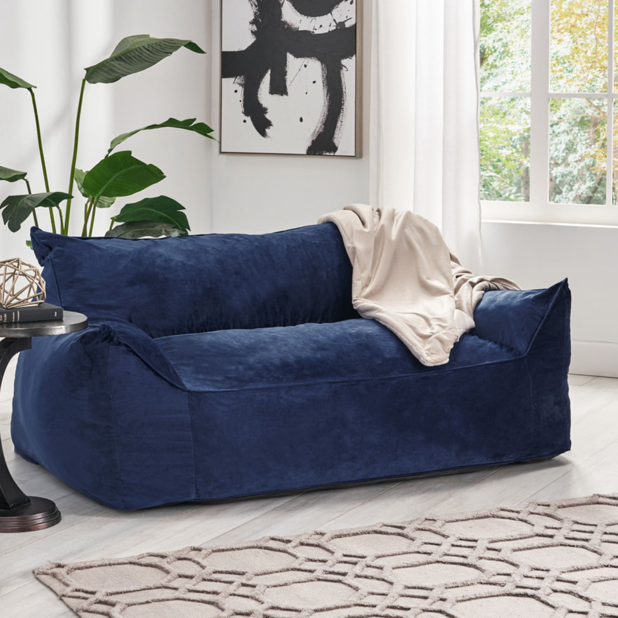 Fila - Velveteen Oversized Seater Bean Bag Chair With Armrests