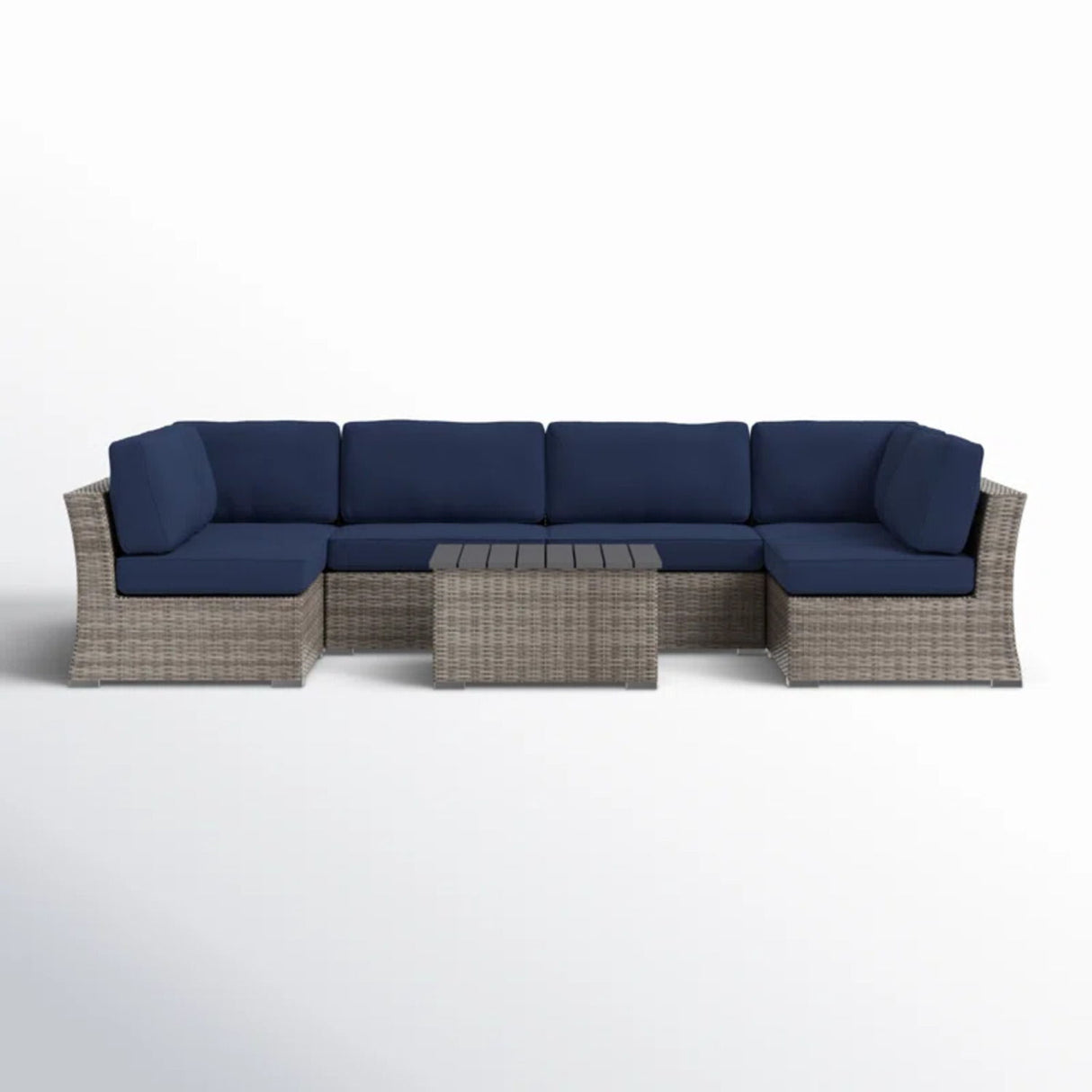 4 Person Wicker Seating Group With Sunbrella Fabric - Gray Mix / Navy Blue