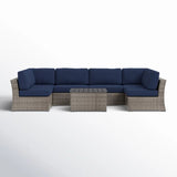 4 Person Wicker Seating Group With Sunbrella Fabric - Gray Mix / Navy Blue