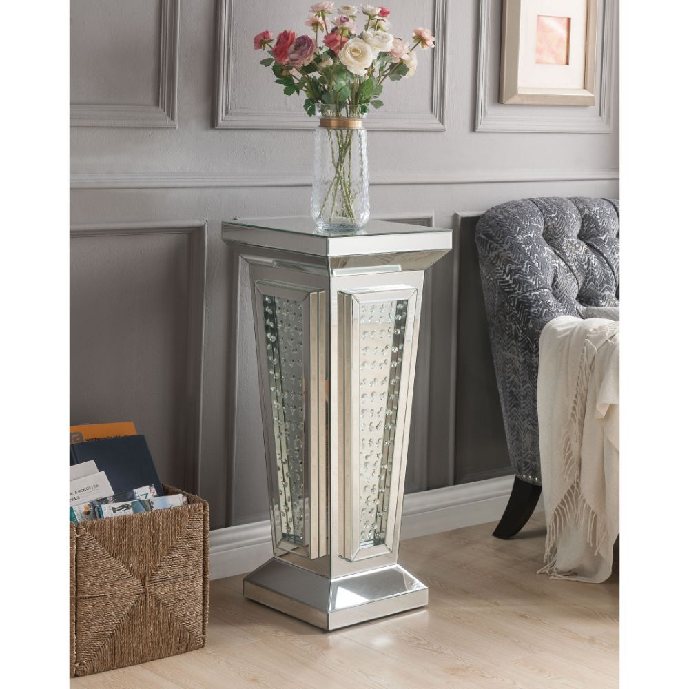 Nysa - Pedestal Stand - Mirrored & Faux Crystals - 36"