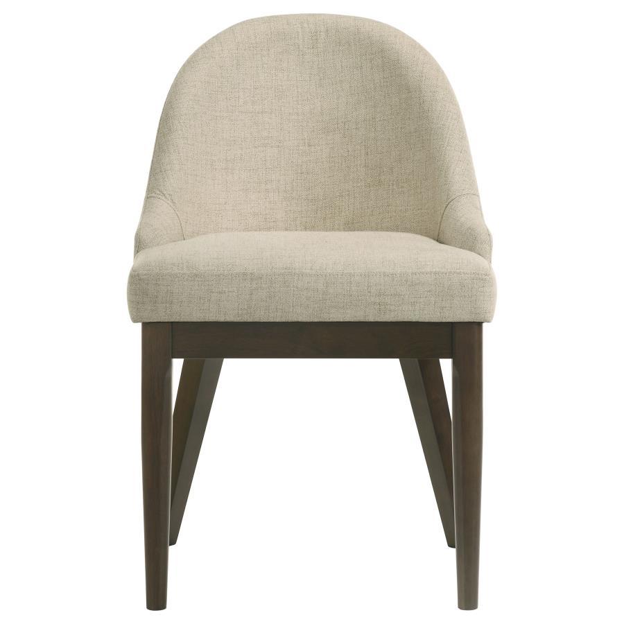 Reseda Upholstered Dining Side Chairs Set of 2 – Beige Fabric with Curved Backrest, Padded Seat, Ash Brown Hardwood Frame, Modern Dining Seating