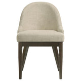Reseda Upholstered Dining Side Chairs Set of 2 – Beige Fabric with Curved Backrest, Padded Seat, Ash Brown Hardwood Frame, Modern Dining Seating