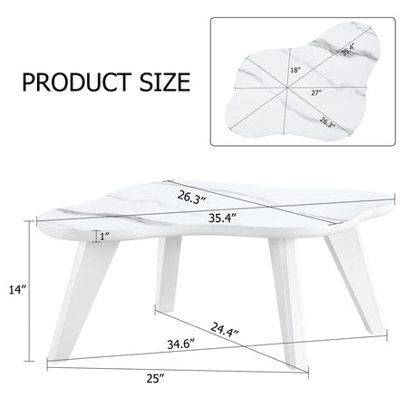Modern Minimalist White Imitation Marble Table Top With Solid Wood Legs, Cloud Shape Computer Desk And Game Table