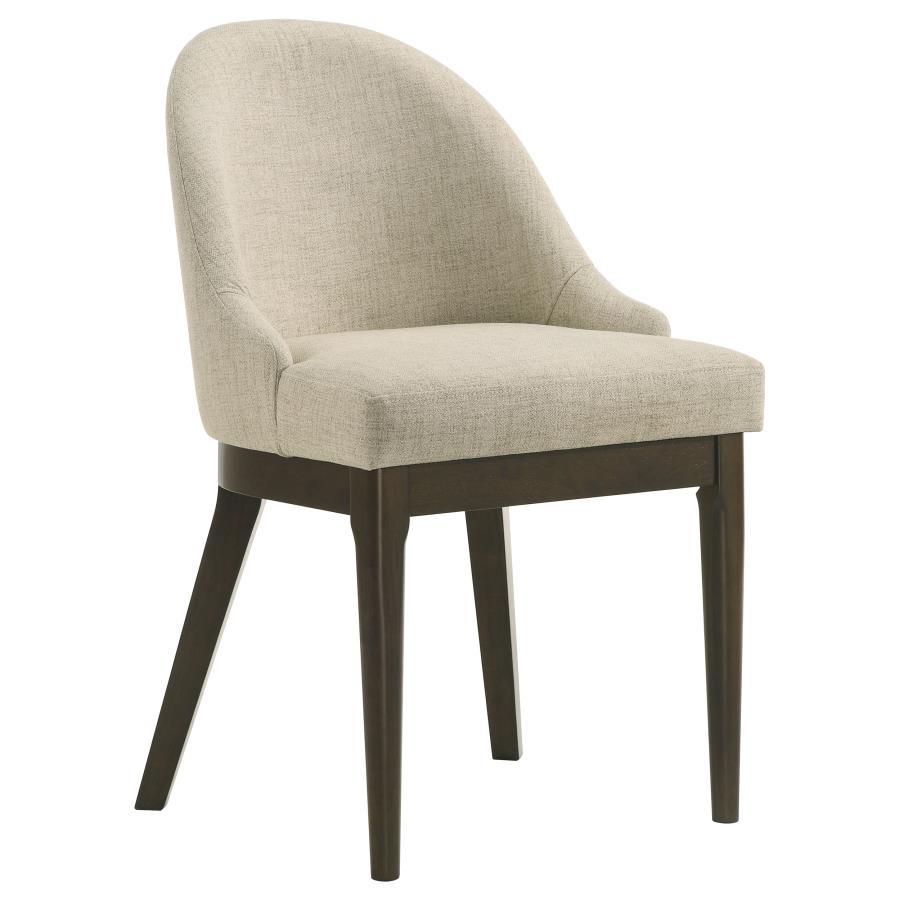 Reseda Upholstered Dining Side Chairs Set of 2 – Beige Fabric with Curved Backrest, Padded Seat, Ash Brown Hardwood Frame, Modern Dining Seating