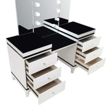Talei 6-Drawer Vanity Set with Tri-Panel Lighted Mirror, Black & White Modern Glam Makeup Desk with Crystal Knobs and Tapered Legs for Bedroom