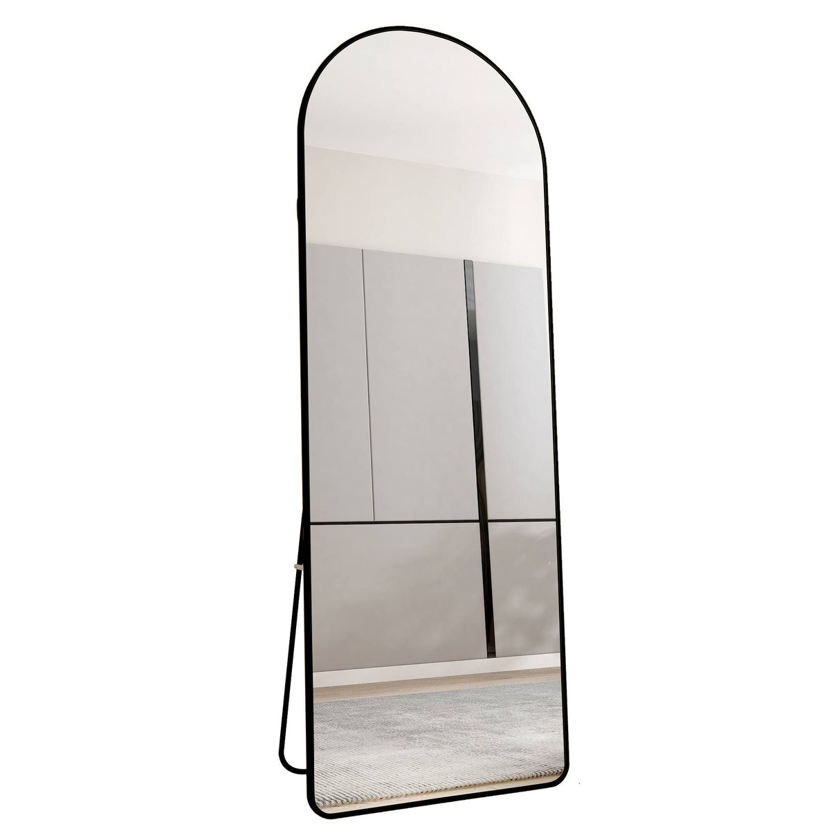 Modern Aluminum Alloy Metal Frame Arched Floor Mirror