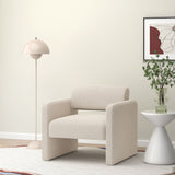 Modern Single Sofa Chair With Armrests Upholstered Velvet For Various Rooms Compact Size - Beige