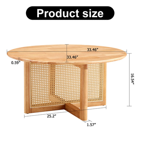 Naturally Elegant Wooden Coffee Table With Faux Rattan Accents - Natural Wood
