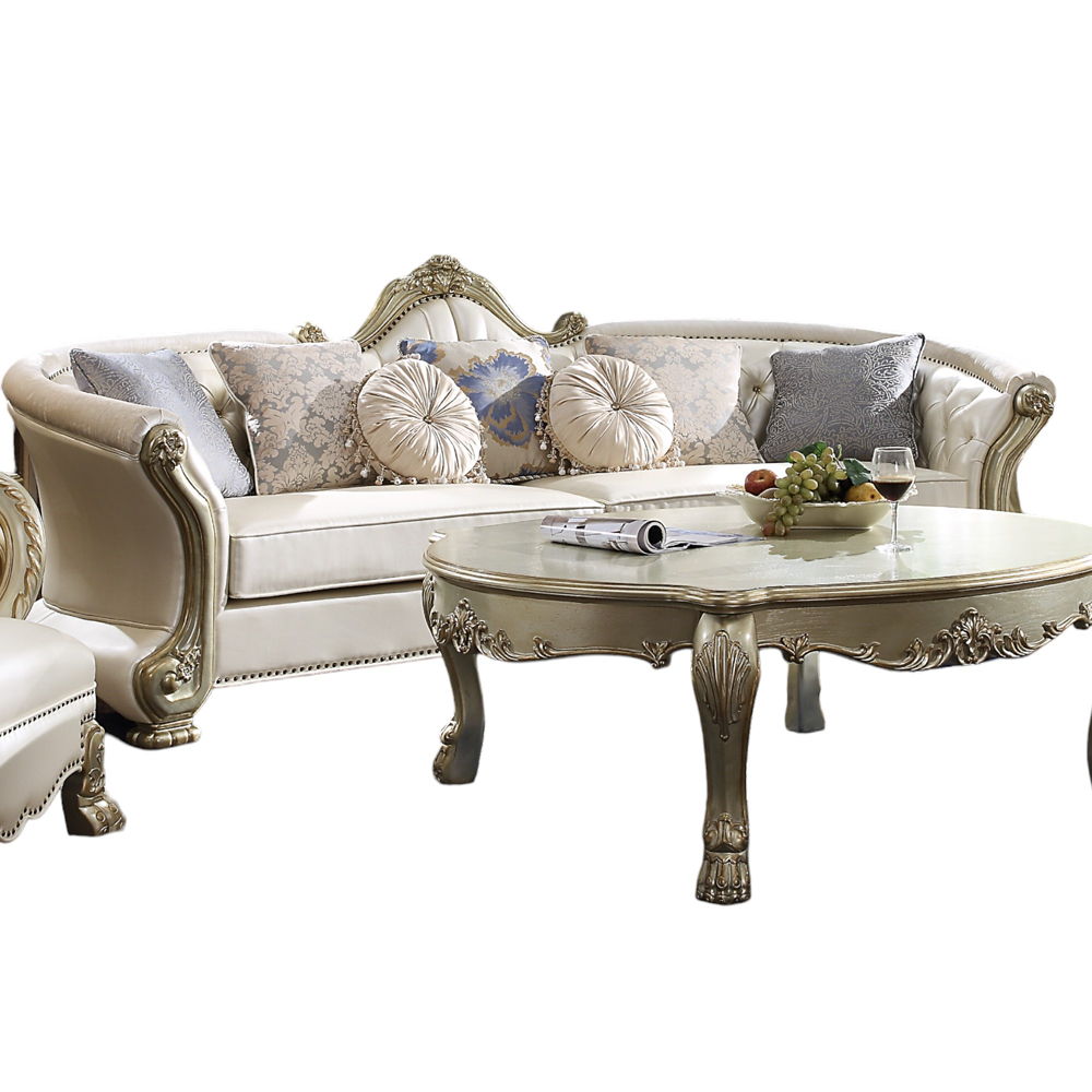 Dresden II - Sofa - Pearl PU & Gold Patina