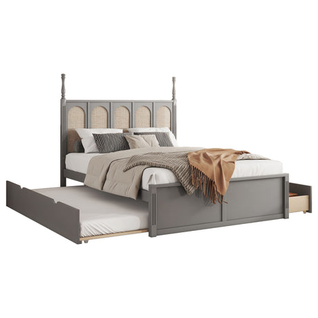 Queen Size Platform Bed With With 2 Big Drawers Twin Size Trundle - Gray