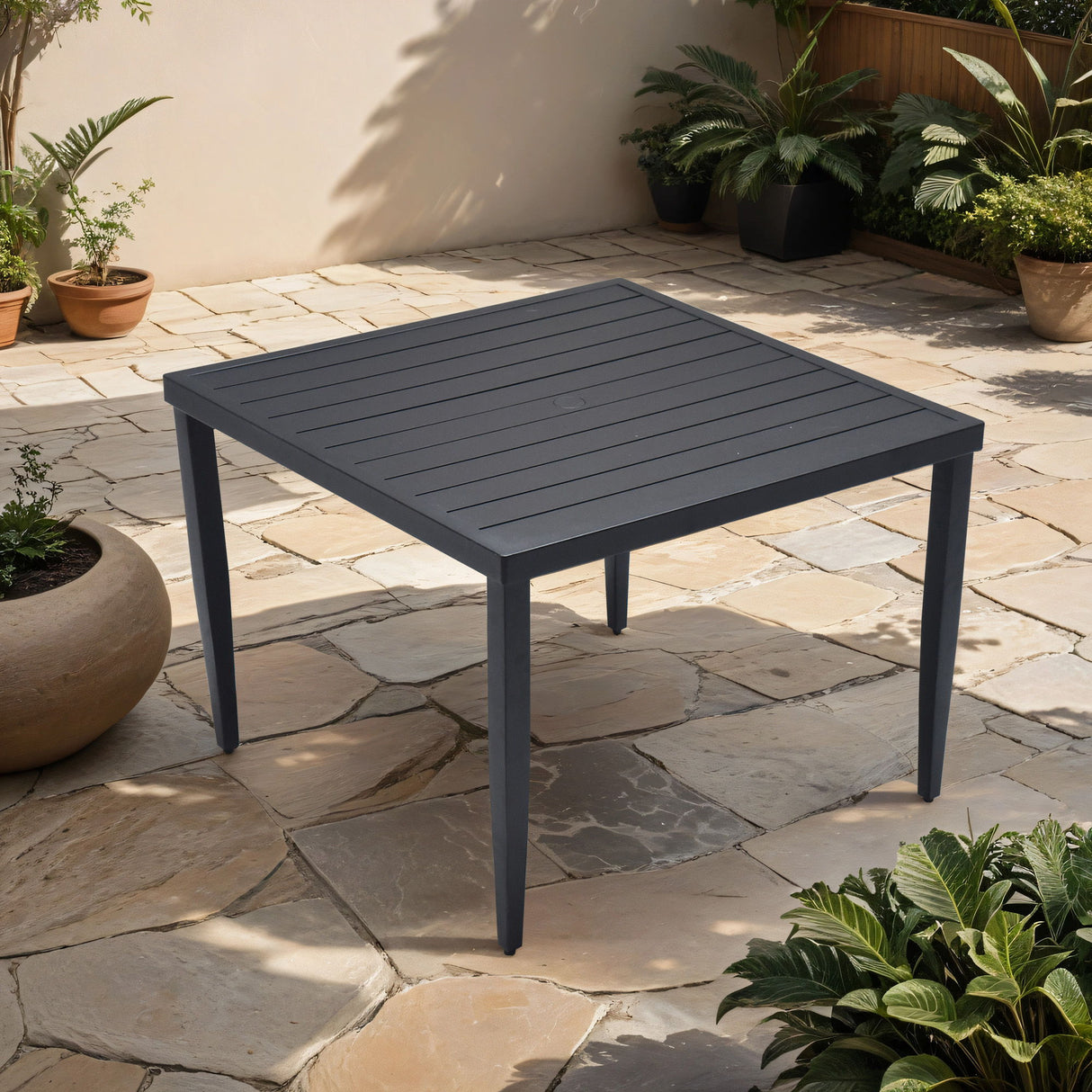 Outdoor Patio Dining Table With Tapered Feet & Umbrella Hole
