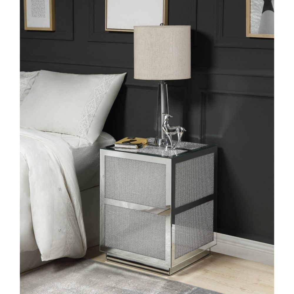 Lavina - End Table - Mirrored & Faux Diamonds