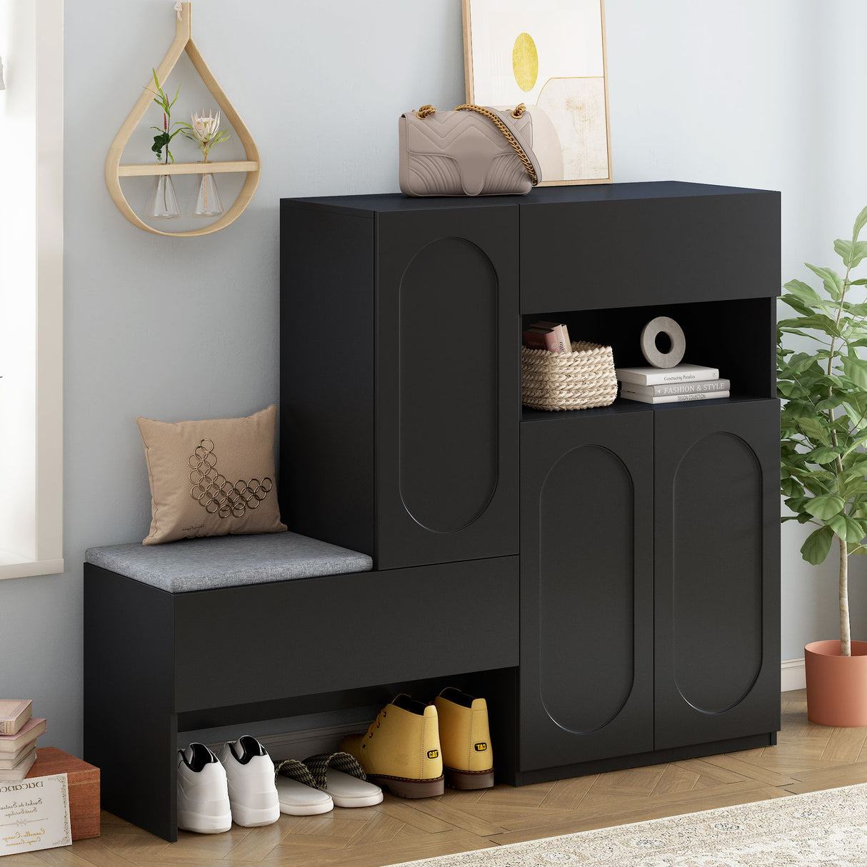 Elegant 2 In 1 Shoe Cabinets With Soft Cushion Versatile Shoe Rack Organizer With Adjustable Shelves