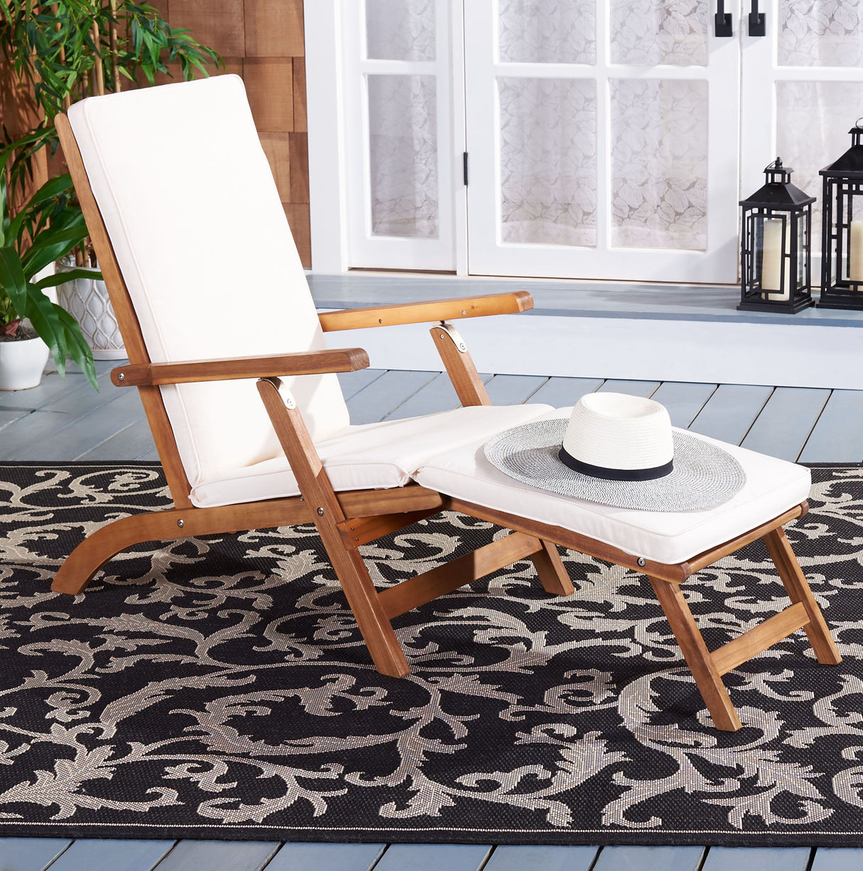 PALMDALE LOUNGE CHAIR/NATURAL WOOD/BEIGE CUSHION