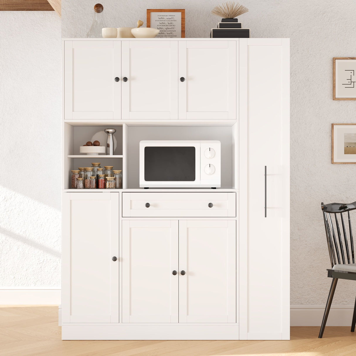 Large Kitchen Pantry Storage Cabinet Cupboard With Pull Out Side Cabinet