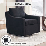 Linen Fabric 360° Swivel Accent Chair With Upholstered Back Pillow And Rivet Armrest