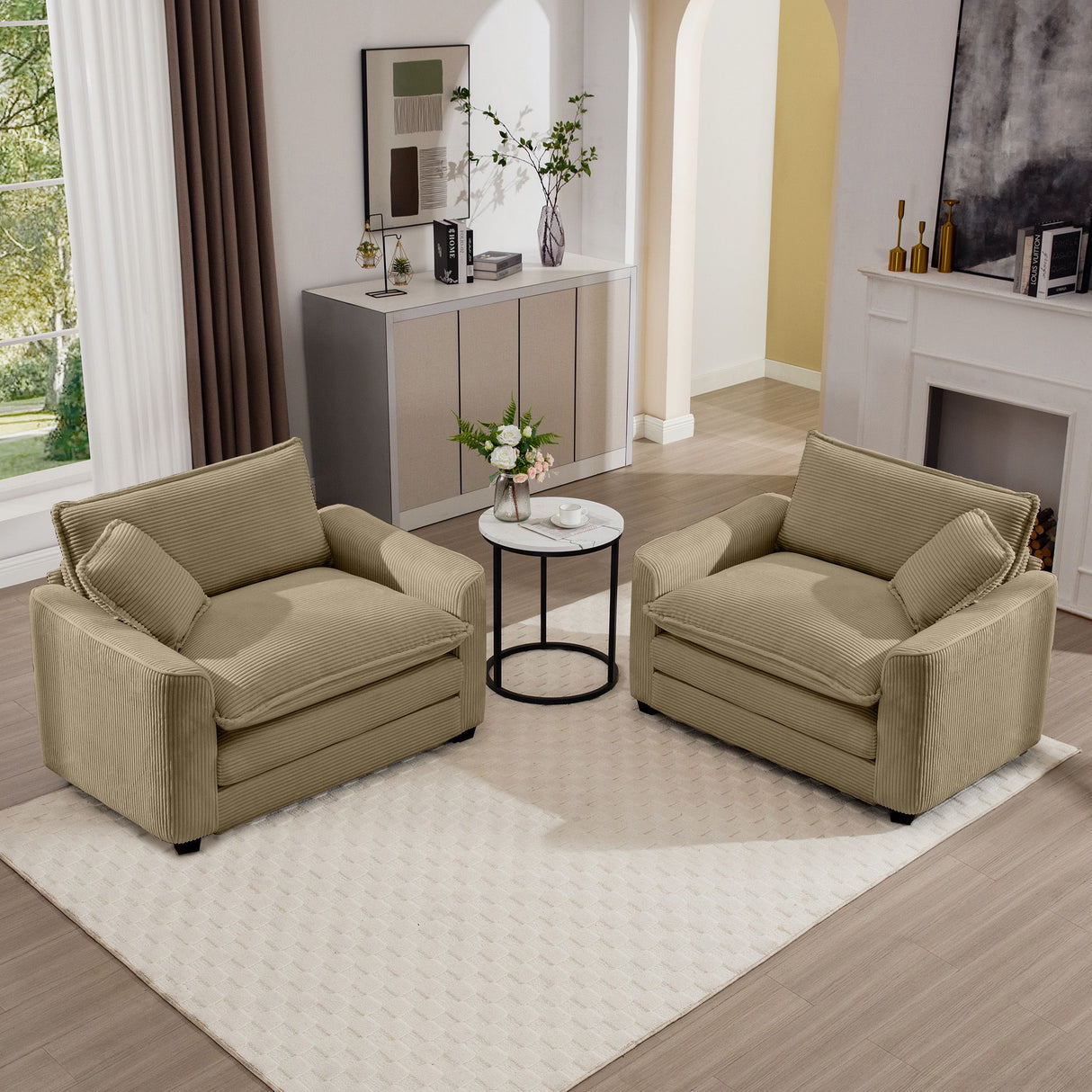 Modern Classic Corduroy Fabric Single Chair Deep Seat Sofa With Pillow