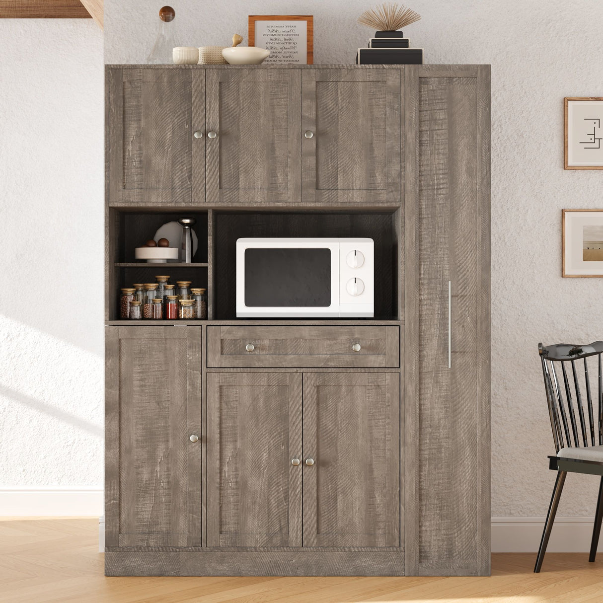 Large Kitchen Pantry Storage Cabinet Cupboard With Pull Out Side Cabinet