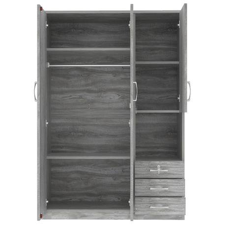 2 Doors Wardrobe Storage For Bedroom With Shelves And 3 Drawers - Gray