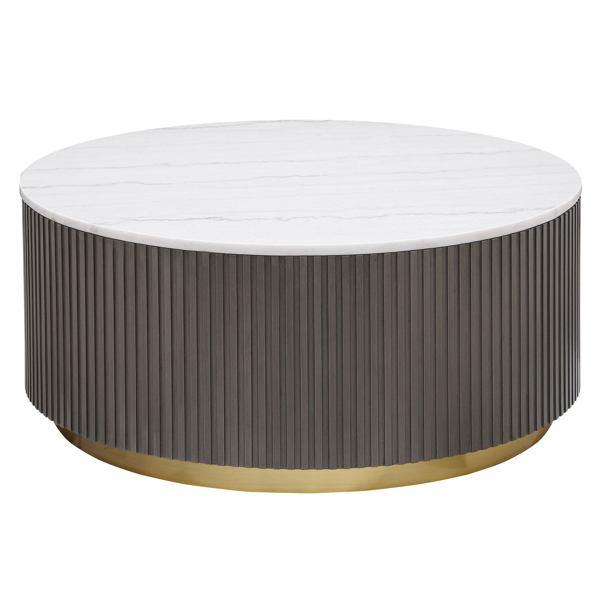 Jason - Round Marble Top Coffee Table - White / Charcoal