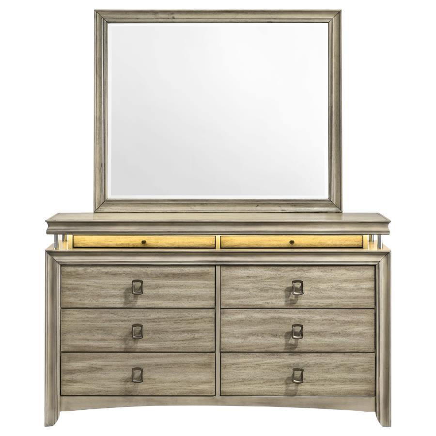 Giselle - 8-Drawer Bedroom Dresser With Mirror With LED - Rustic Beige