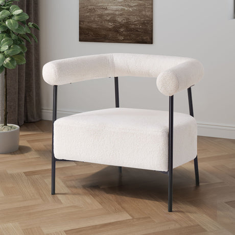 Modern Boucle Fabric Upholstered Accent Chair, Curved Armchair With Metal Frame - White