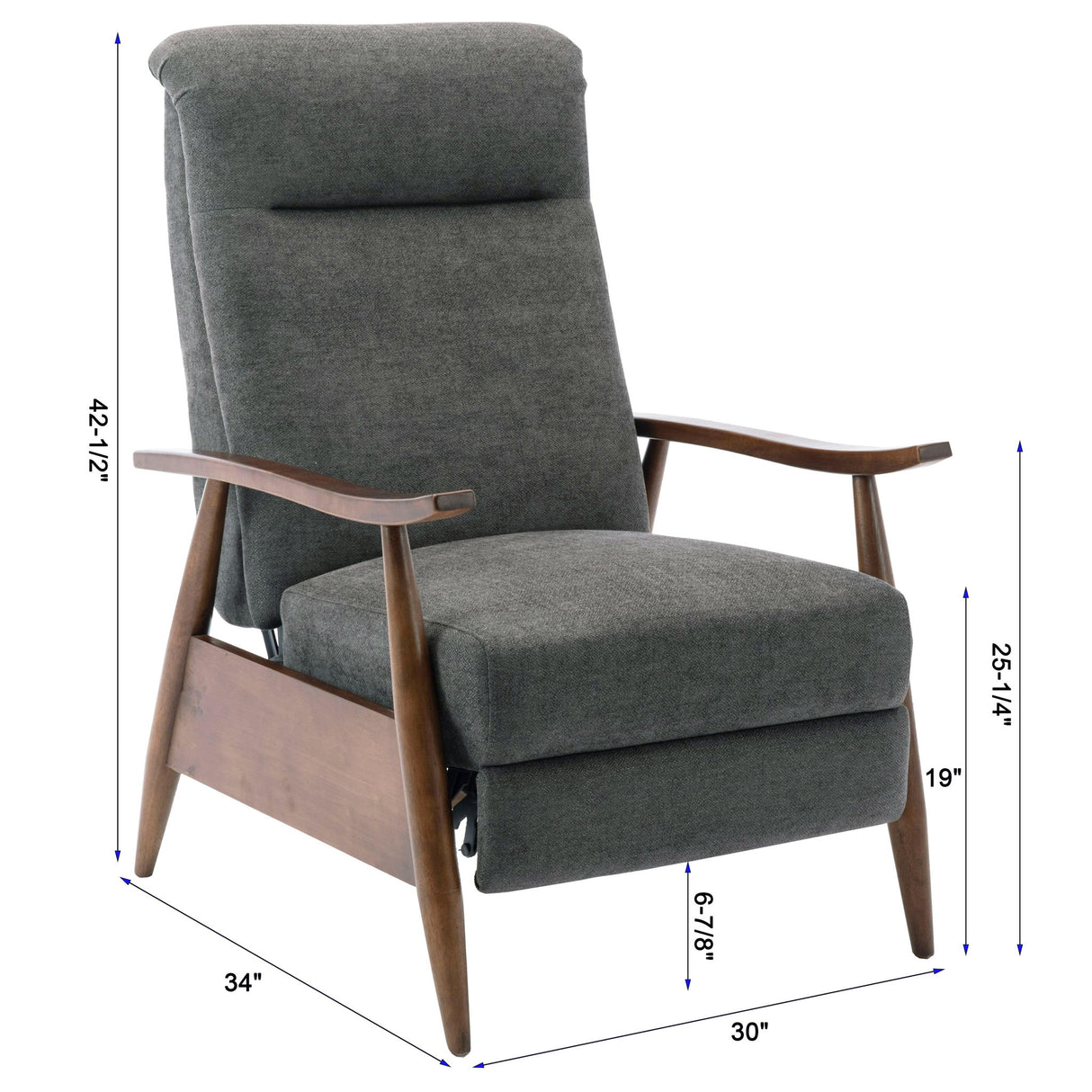 Saugus - Wood Arm Push Back Recliner Modern Fabric With Wood Arms - Charcoal