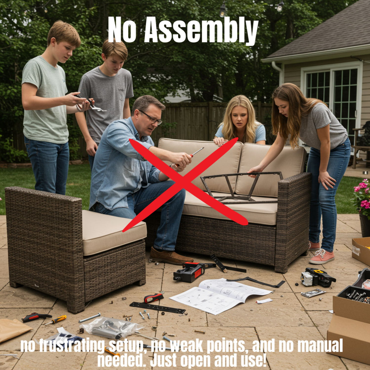 Wicker Seating Group Set With Table And Cushions